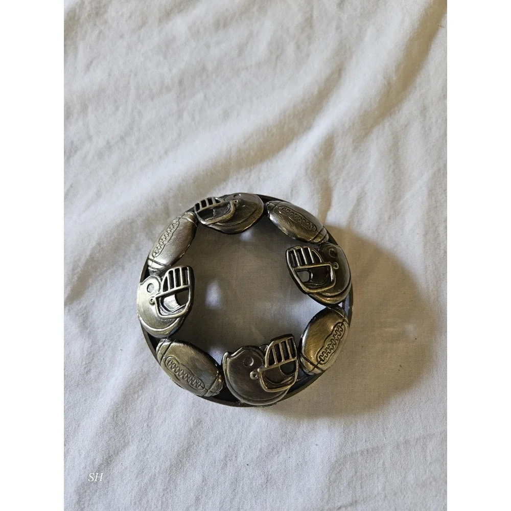 Football Helmet Themed Candle Topper Silver Tone Metal Jar Candle Ring Sports...